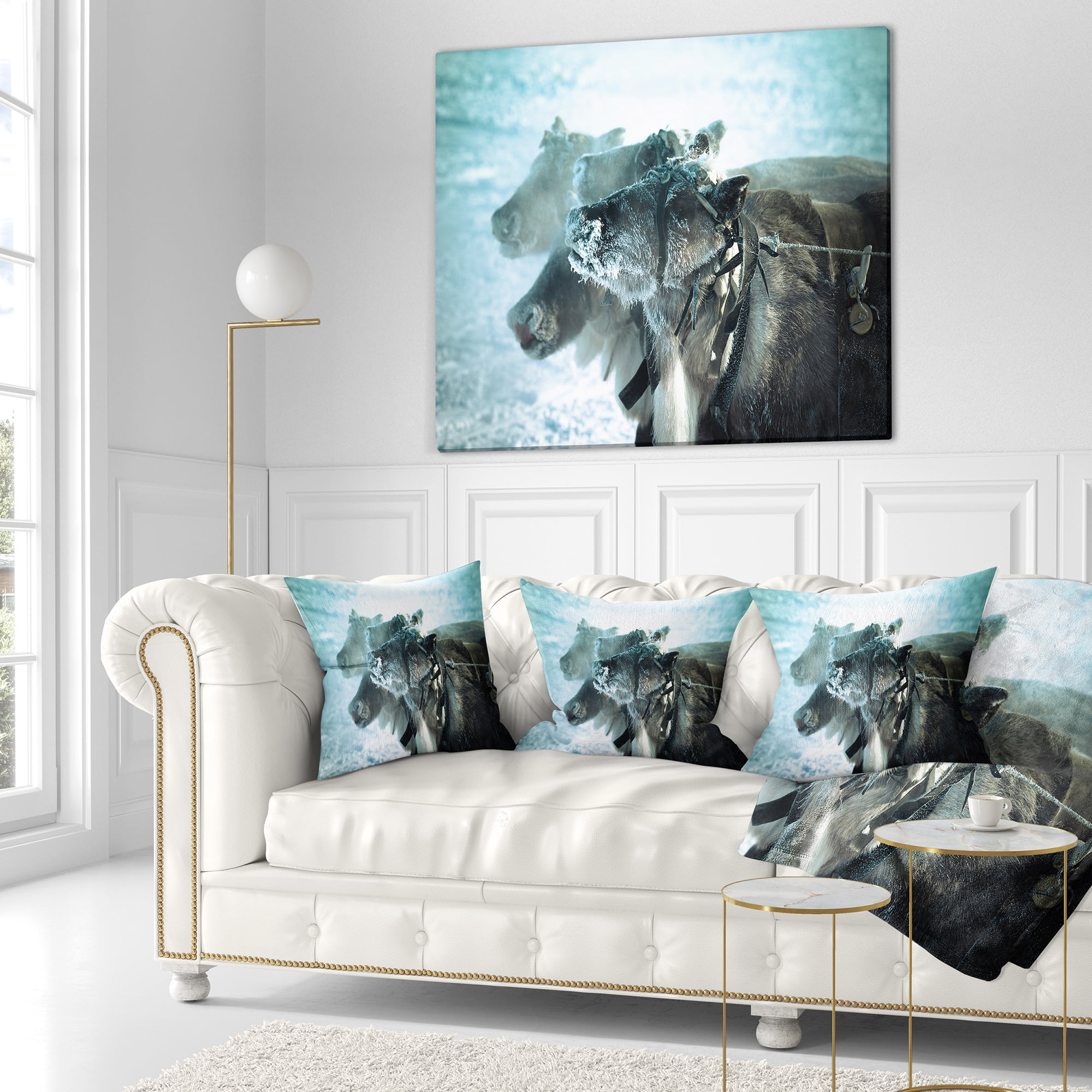 Designart Muzzle Reindeer in Frost - Animal Throw Pillow - 18x18