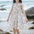 thumbnail image 2 of shoper Girls Dresses Size 10-12 Sleeveless Ruffled Floral Print Crew Neck Cute Summer Dress Tea Party Dresses for Girls Wedding Guest Dress White 120, 2 of 4