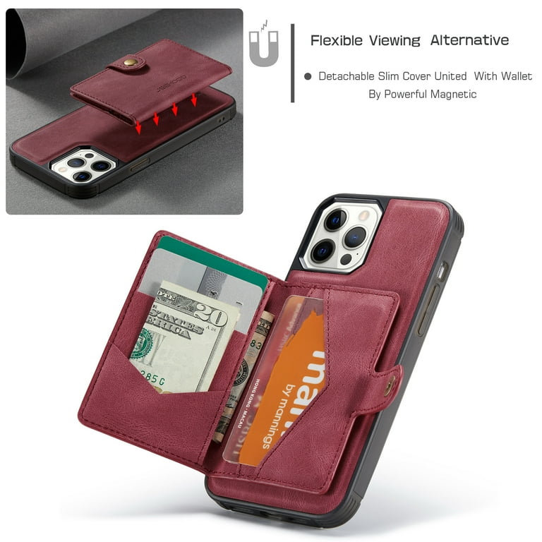 Vofolen Compatible with iPhone 12 Pro Max Case 5G Wallet Cover Credit Card Holder Slot Sliding Back Pocket Anti-Scratch Dual Layer Bumper Protective