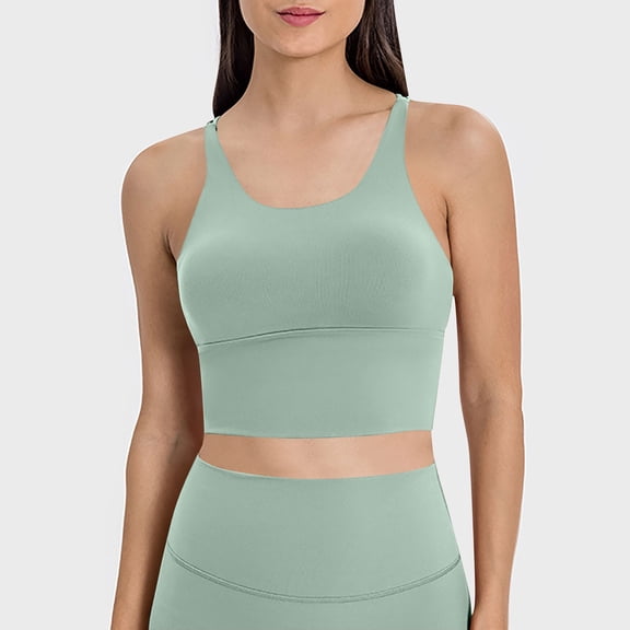 Women's Sports Bras Thin Shoulder Strap Shock-absorbing Running Fitness Bra Beautiful Back Sexy Yoga Gathering Sports Bra Sport Bras for Women Green S