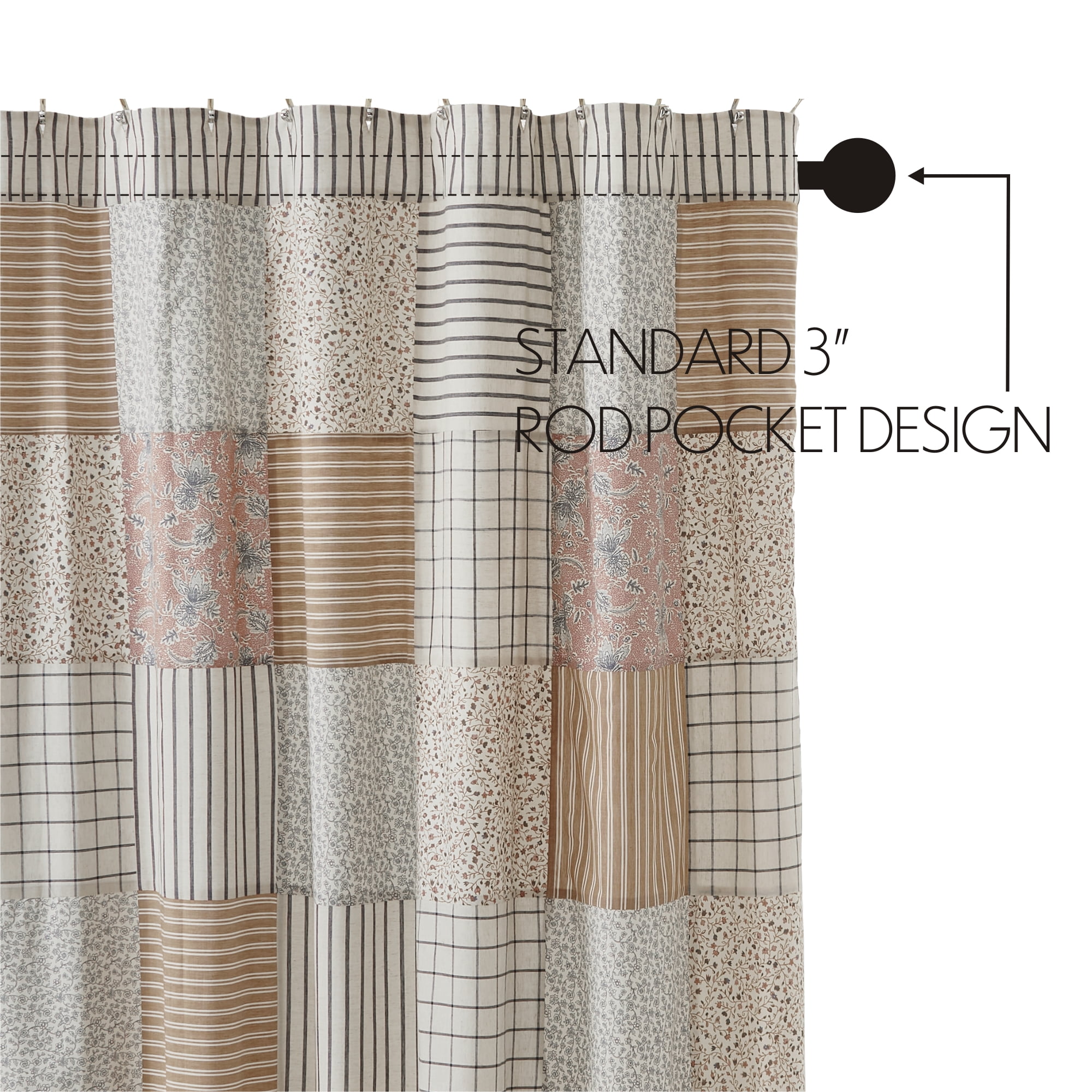 VHC Brands Kaila Country Cottage Farmhouse Floral Stripe Patchwork Shower Curtain 72x73