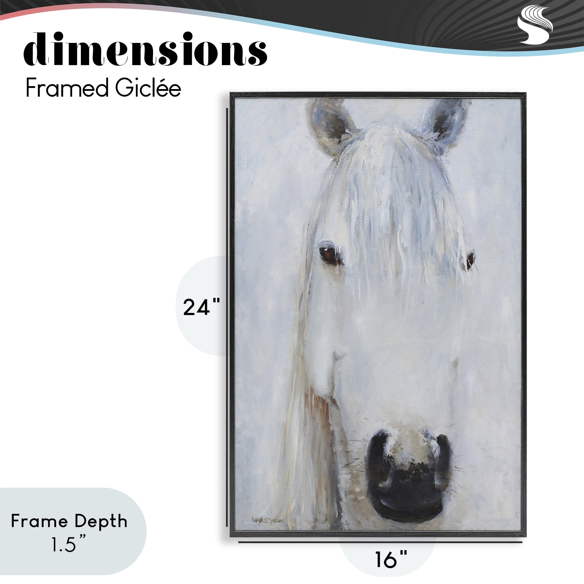 Stupell Industries Pure White Horse Portrait Black Framed Giclee Art, design by Jadei Graphics