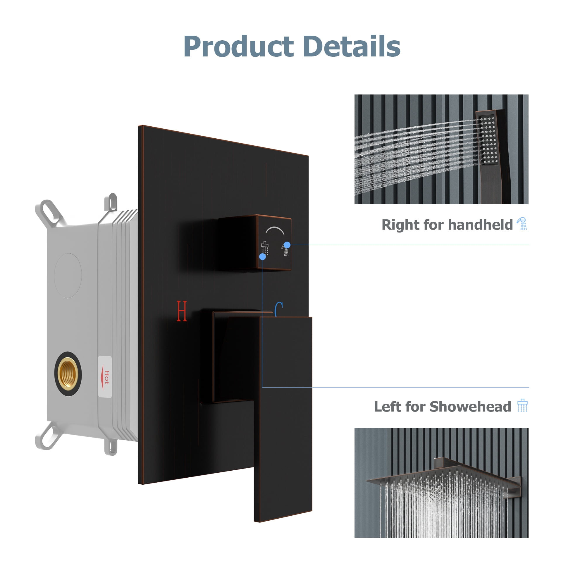 Logmey 10" Wall Mounted Pressure Balancing Dual Shower Rain Shower System with Rough-in Valve and Trim Kit, Oil Rubbed Bronze Stainless Steel Shower Head