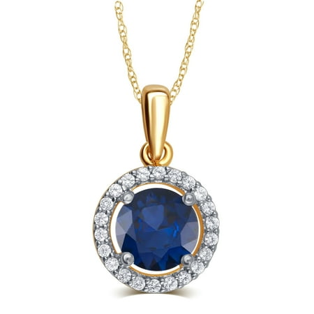 - Elegant 0.38 Carat Created Blue Sapphire & White Sapphire Gemstone Necklace In 14K Yellow Gold Plated