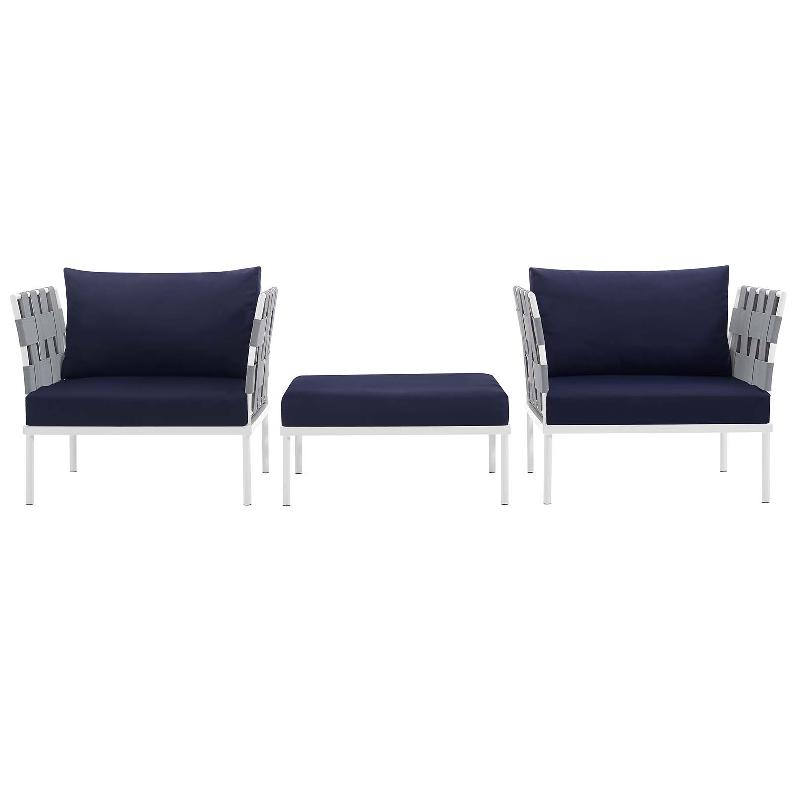 Modway Harmony 3 Piece Outdoor Patio Aluminum Sectional Sofa Set in White Navy - image 4 of 6
