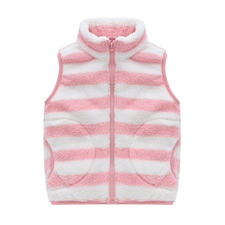 

Girls Jackets Size 8-20 Pink Sleeveless Stripe Zip Up Coat Fall Warm Winter Outwear 18-24 Months