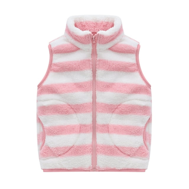 Vestes pour Filles Tout-Petits Sans Manches à Rayures à Fermeture Éclair Chaudes d'Hiver Roses Mignonnes Hauts d'Automne pour Filles, 4-5 Ans
