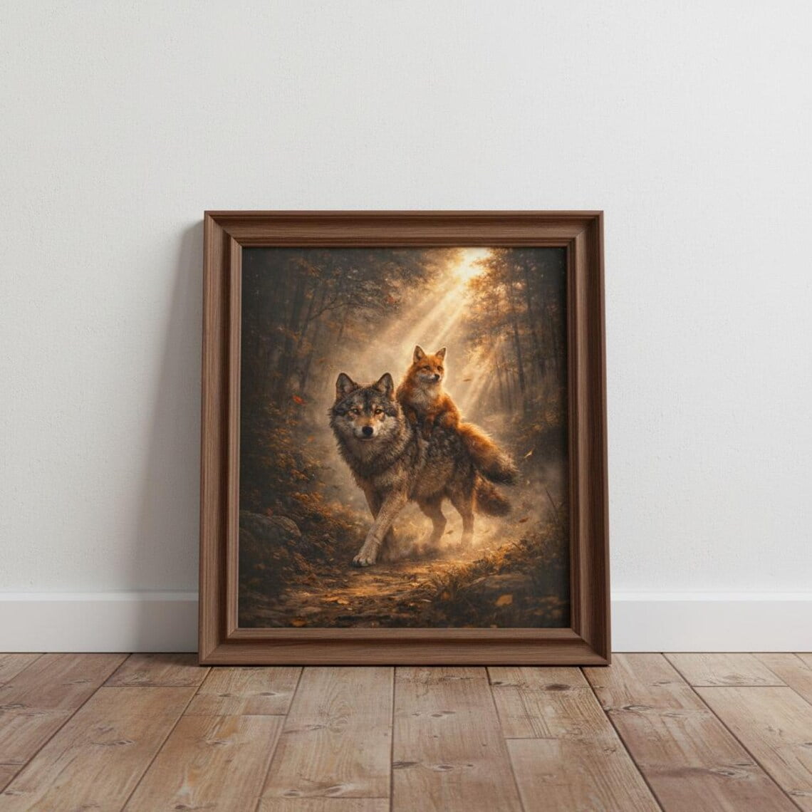 Wolf And Fox Wall Art Print Fantasy Woodland Animals And Rustic Forest Decor