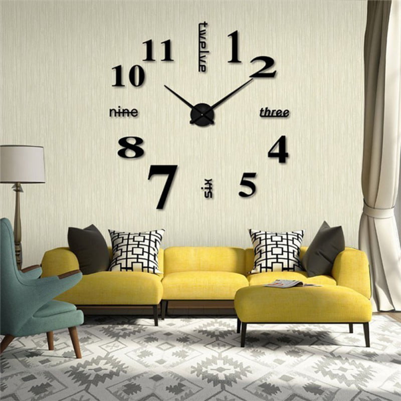 Xinhuaya Modern Mute DIY Frameless Large Wall Clock 3D Mirror Wall Sticker  Big Watches Home Office Decorations Orange