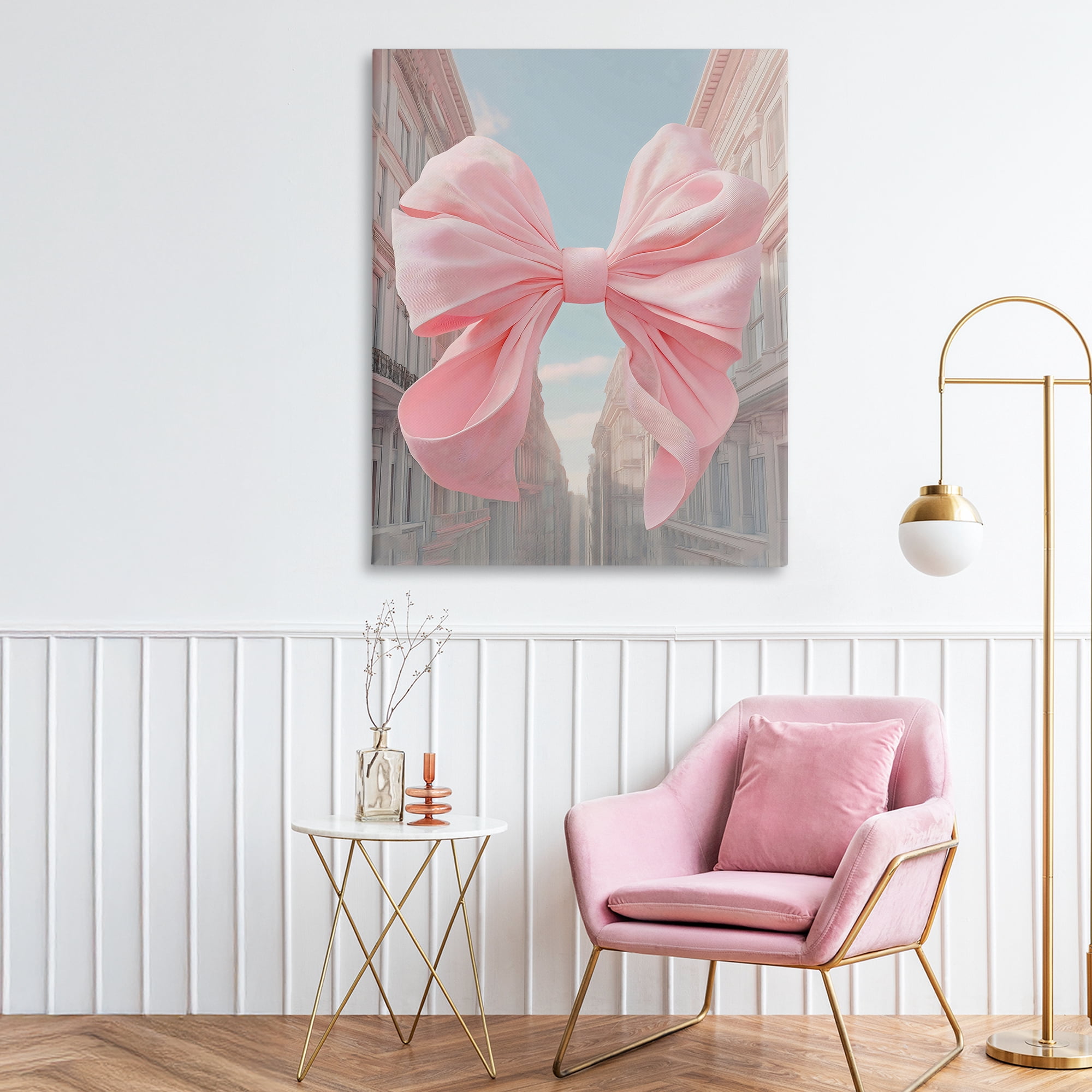 Stupell Industries Pink Bow over City Street Canvas Wall Art, design by The Prints Vibe