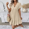 thumbnail image 3 of Iyufng Summer Dresses for Women Short Sleeve V Neck Ruffle Hem Mini Dresses Fashion Casual Solid Vacation Sundress, 3 of 9