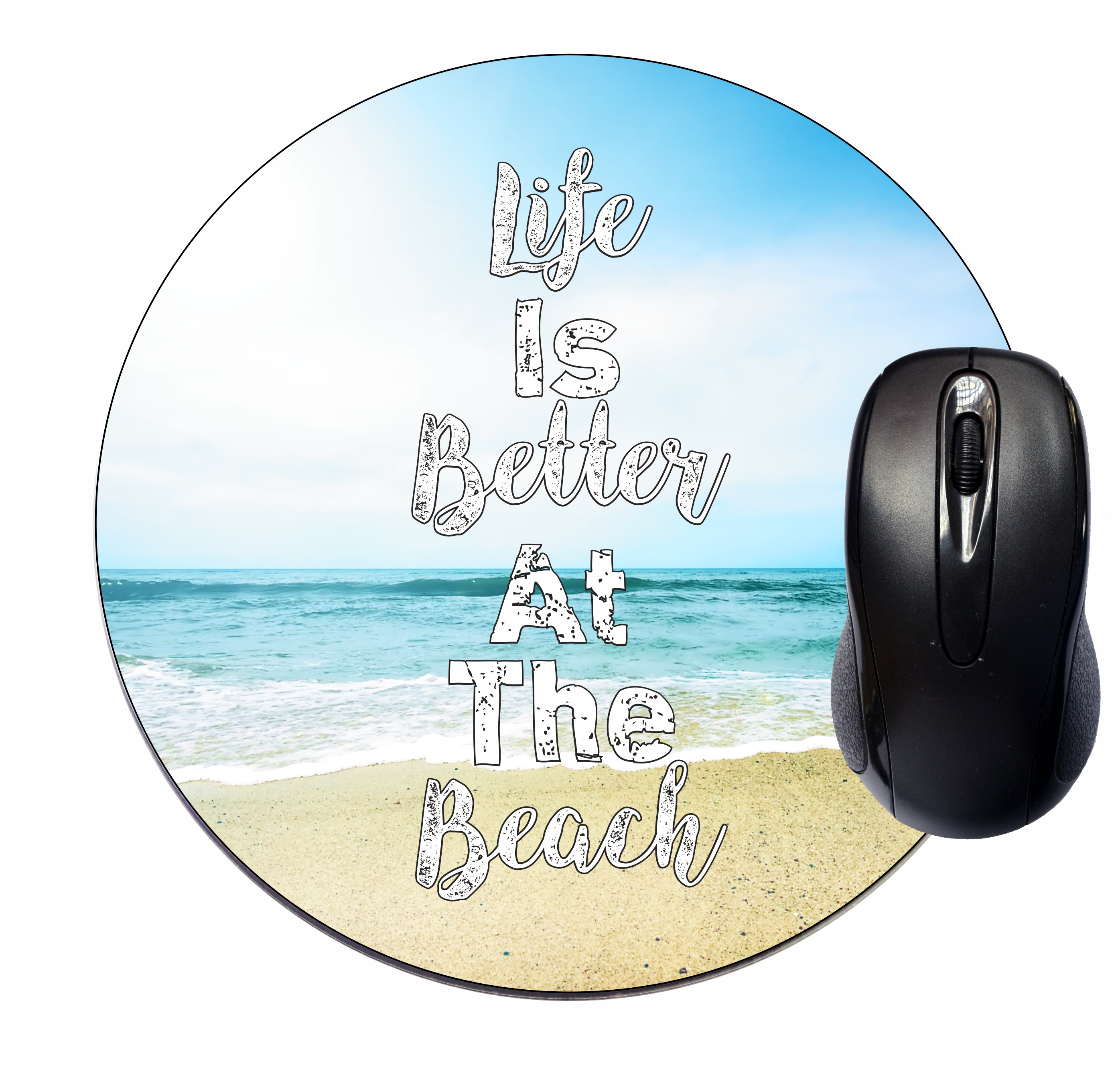 Mouse Mat Pad - Mousepad Cute Desk Round Circle Mousemat - Mouse Pad Beach Scene - Beach Quote - image 1 of 1