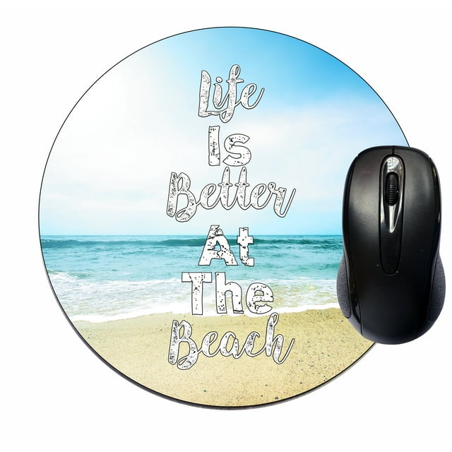 Mouse Mat Pad - Mousepad Cute Desk Round Circle Mousemat - Mouse Pad Beach Scene - Beach Quote