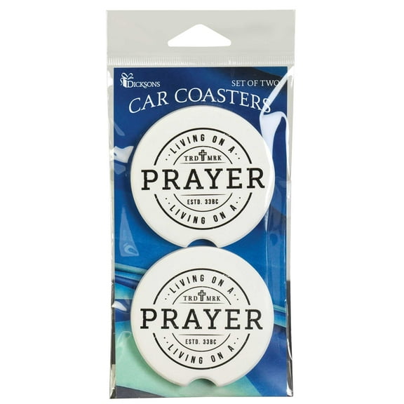 Dicksons Living On A Prayer Distressed White 2.5 inch Ceramic Car Coasters Set of 2