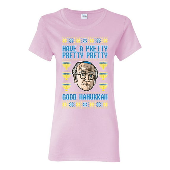 Wild Bobby, Have a Pretty Pretty Pretty Good Hanukkah Curb Larry, Hanukkah, Women Graphic Tee, Light Pink, XX-Large