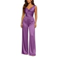 thumbnail image 2 of Elegant Satin Wide Leg Jumpsuit, Sleeveless With Dramatic Neckline, Cocktail Party One-Piece For Evening & Wedding Guest Purple XL, 2 of 8