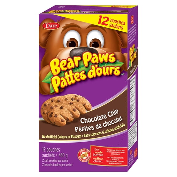 Dare Bear Paws Chocolate Chip Soft Cookies - 480g Family Pack - Peanut Free {Imported from Canada}