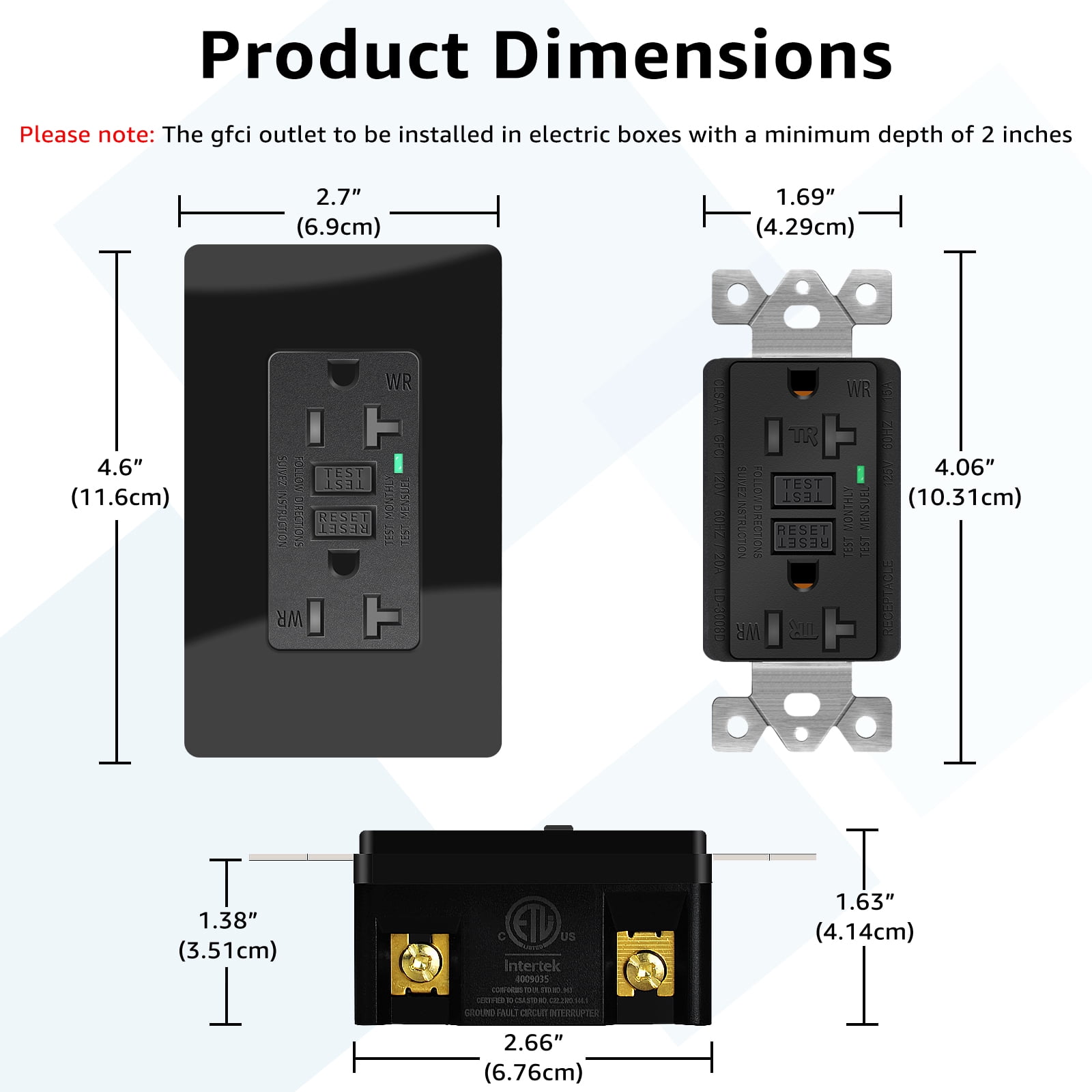Black GFCI Outlet 20Amp 9PK,Nineleaf Black Outlets Receptacles,GFI Electrical Outlet with LED Indicator,Weather Resistant WR,Ground Fault Circuit Interrupters,120V,Wall Plates and Screws Included,ETL