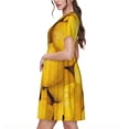 thumbnail image 2 of Lsque Robe Décontractée pour Femmes Imprimé Citron Jaune Mûr T-Shirt Été Manches Courtes Col Rond Robes Évasées, 2 of 6