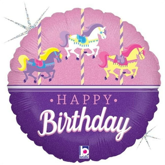 18 inch Carousel Birthday Betallic Foil Mylar Balloon - Party Supplies Decorations