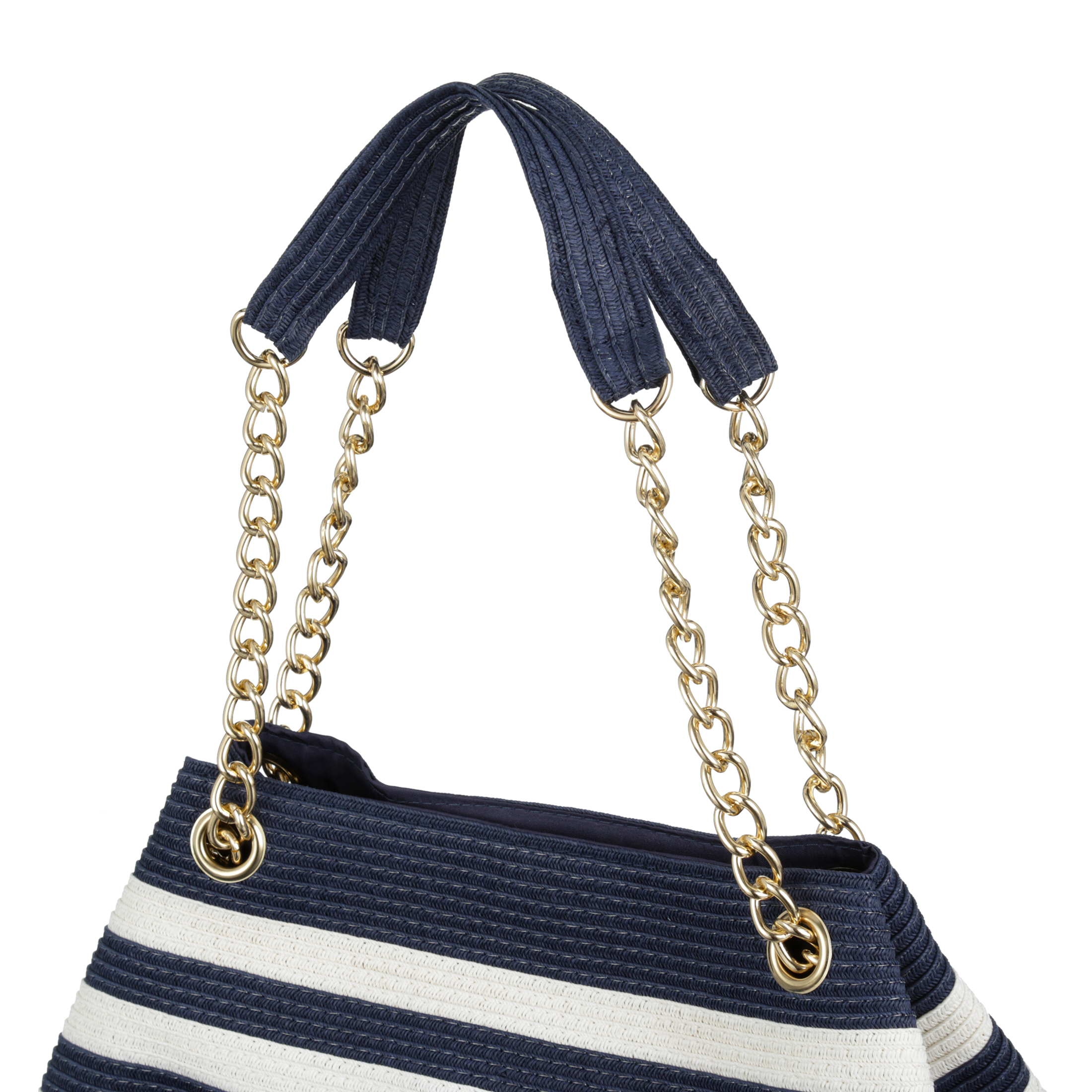 Magid Women's Adult Paper Straw Beach Handbag with Gold Chain Navy White - image 3 of 4
