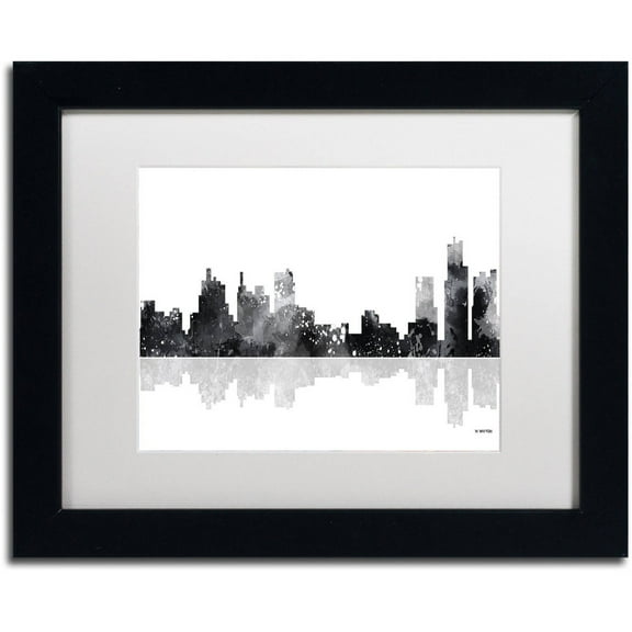 Trademark Fine Art "Detroit Michigan Skyline BG-1" Canvas Art by Marlene Watson, White Matte, Black Frame