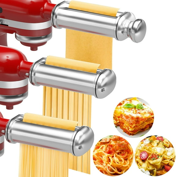 Accesorio para hacer pasta para todos los mezcladores de soporte Kitchenaid, 3 accesorios de pasta de ayuda de cocina incluidos rodillo de pasta para pasta, cortador de fettuccine, cortador de