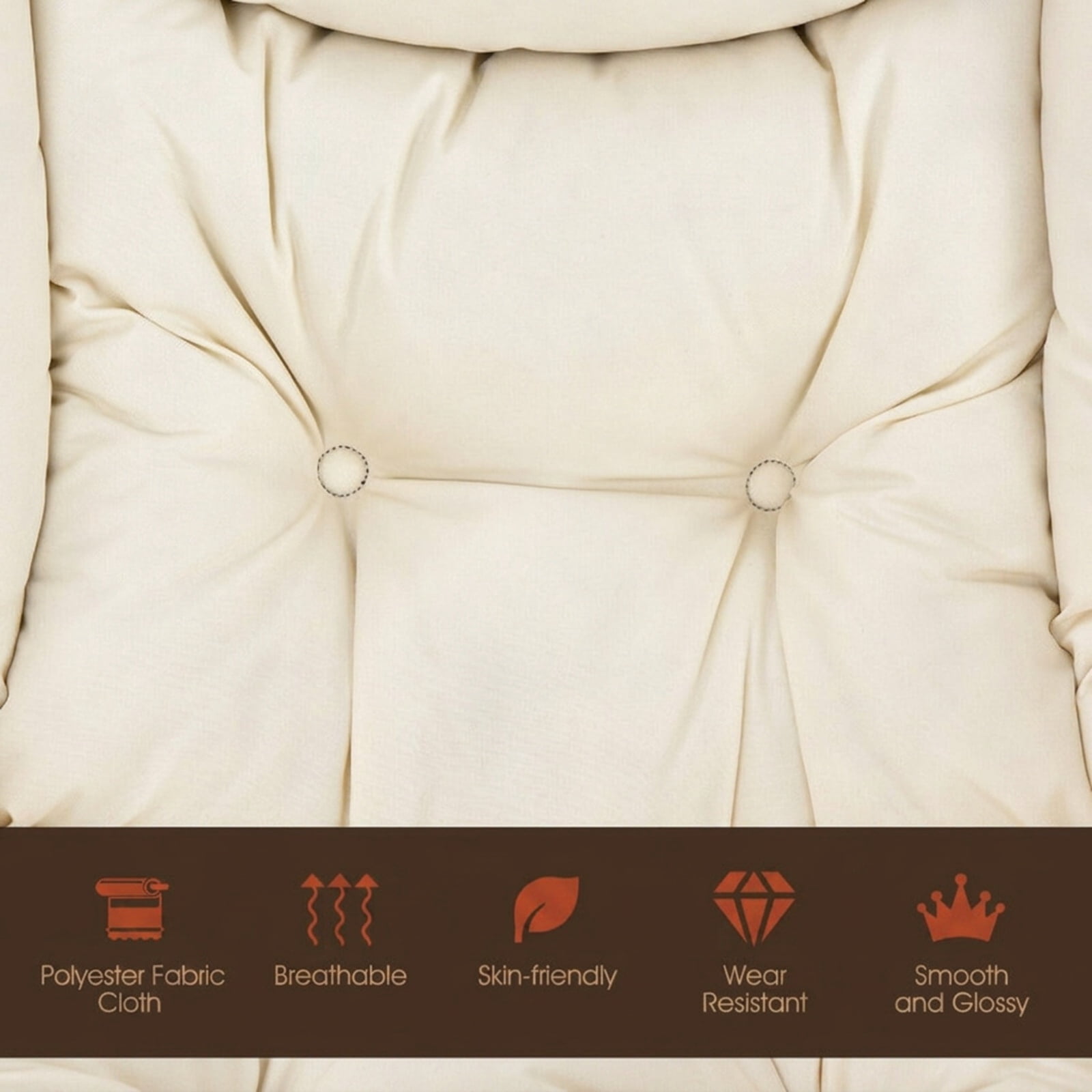 Furnibear Modern Polyester Fabric Lazy Chair with Integrated Headrest Deep Seat Side Pocket and Rust-Resistant Steel Frame for Living Room, Beige
