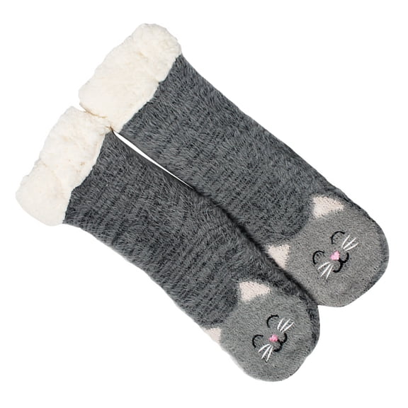 OULII 1 Pair Coral Fleece Anti- Socks Warm Cozy Indoor Winter Socks for Women and Men