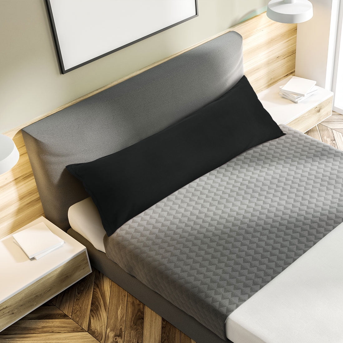 PiccoCasa Set of 2 Body Pillowcases Zippered Body Pillow Cover for Body Pillows, Standard Black