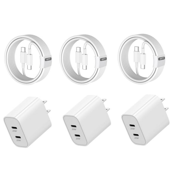 20W 20W Fast Charger For Iphone17 16 15, Daul Port USB C Charging Block with 6 FT USB-C to C Cable for Phone17/16/ 15/15 Plus/15 Pro/15 Pro Max, Pad Pro/Air, Android Phone
