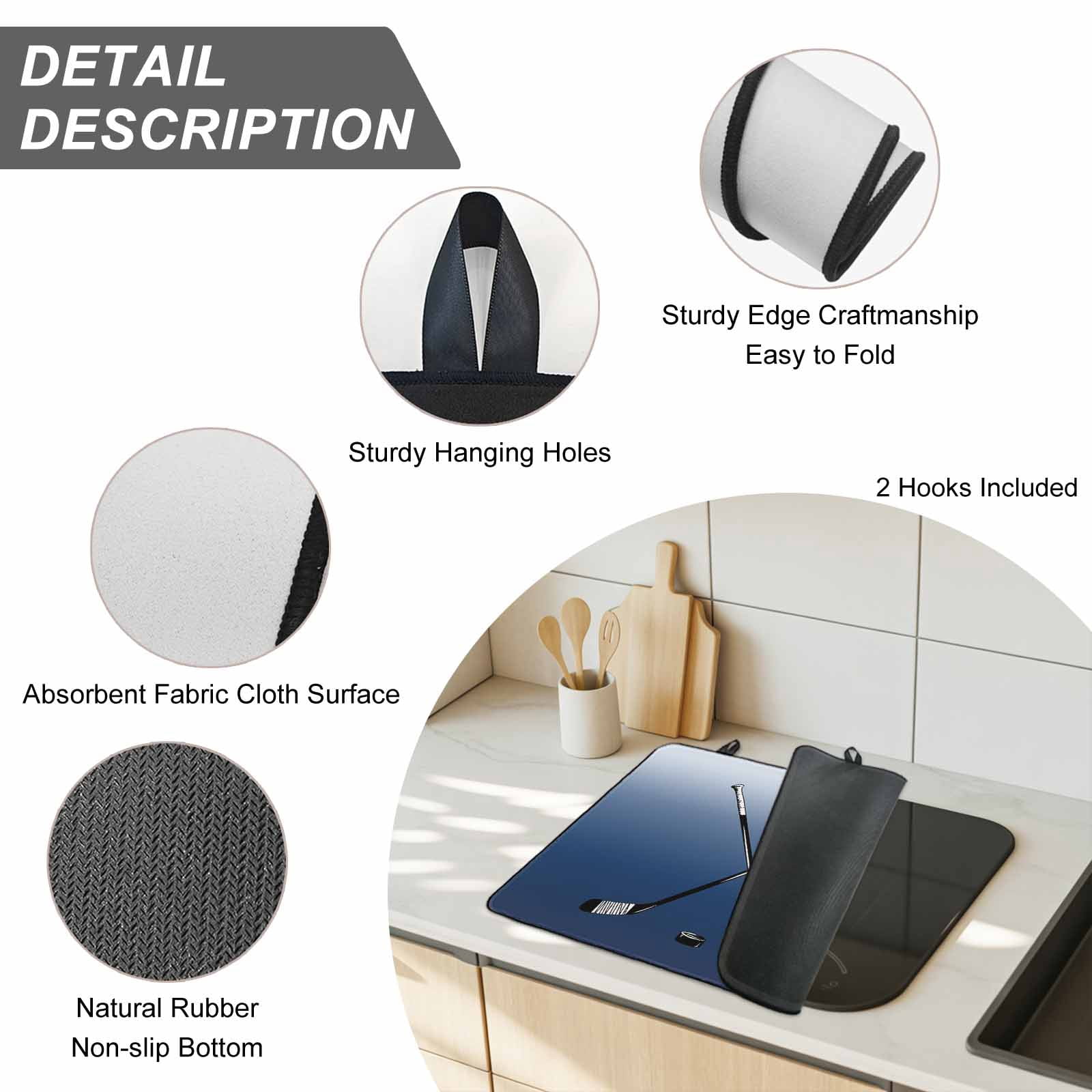 Navy Blue Ombre Stove Top Cover for Electric Stove, Heat-proof & Non Slip Glass Top Stove Cover Protector, Black Hockey Sticks Minimalist Style Kitchen Flat Cooktop Rubber Mat 24x21 Inches