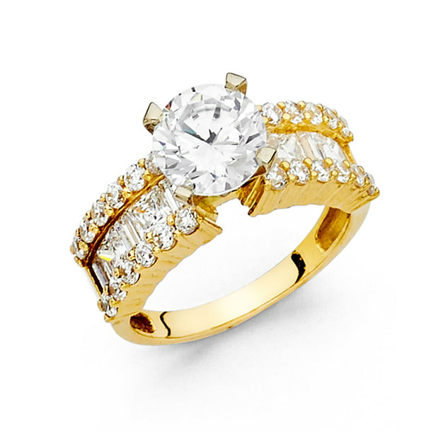 AA Jewels - Solid 14k Yellow Gold Cubic Zirconia CZ Engagement Ring ...