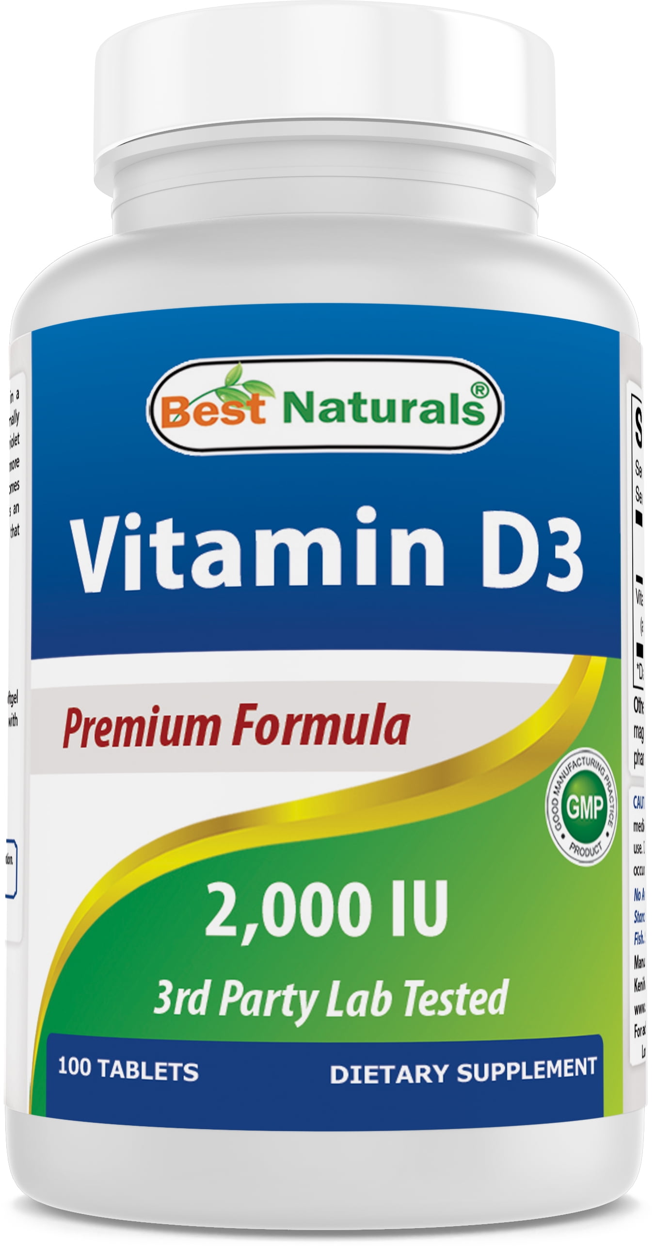 Best Naturals Vitamin D3 Supplement 50 mcg (2,000 IU) 100 Tablets Support Immune Health