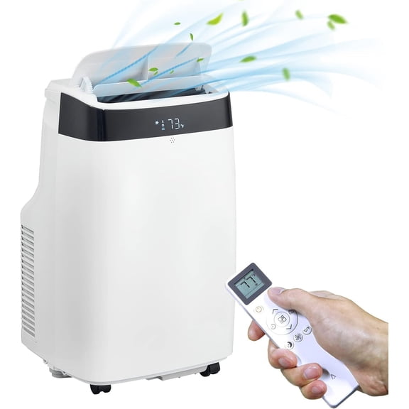 12000 BTU Portable Air Conditioner - 3-in-1 Air Conditioner Fan and Dehumidifier for Rooms up to 550 Sq Ft, Digital Display with 24H Timer, Remote Control,- White Top Cover