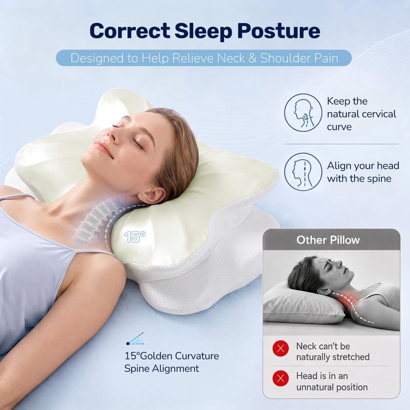 Kelno Ergonomic Contour Memory Foam Pillow Cervical Support with Dual Height Arm Grooves Breathable Washable Cover for Side, Pure White