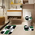 thumbnail image 3 of Blue Geometric Shower Curtain Set with Toilet Lid Cover and Non-Slip Rugs for Bathroom, Black White Grey Checkered 4 Pcs Shower Curtain, Modern Abstract Bathroom Set with 12 Hooks, 3 of 7