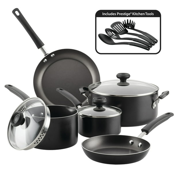 Farberware 12 Piece Easy Clean Nonstick Pots And Pans Cookware Set Black Walmart Com Walmart Com