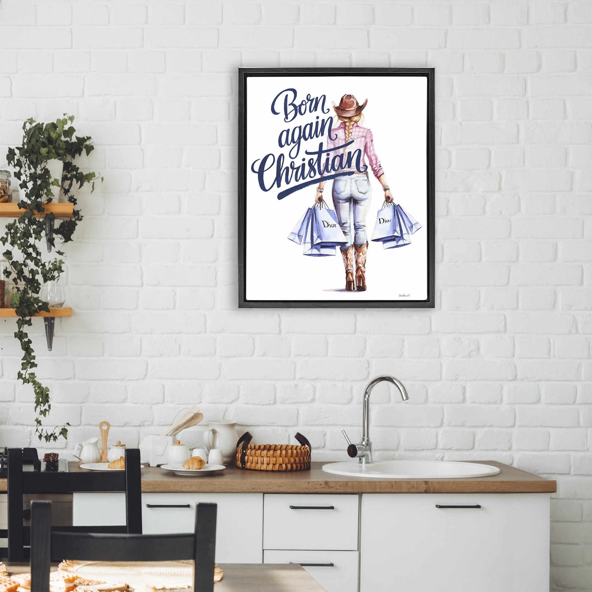 Born Again Christian Cowgirl Black Framed Floater Canvas Wall Art, design by Amanda Greenwood
