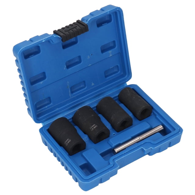 Cr-Mo Steel 1/2 Inch Drive Impact Bolt Extractor Set - 4 Metric Sizes (17mm, 19mm, 21mm, 22mm) with Storage Case - Rustproof Black Phosphating Finish for Damaged/Rusty Nuts -