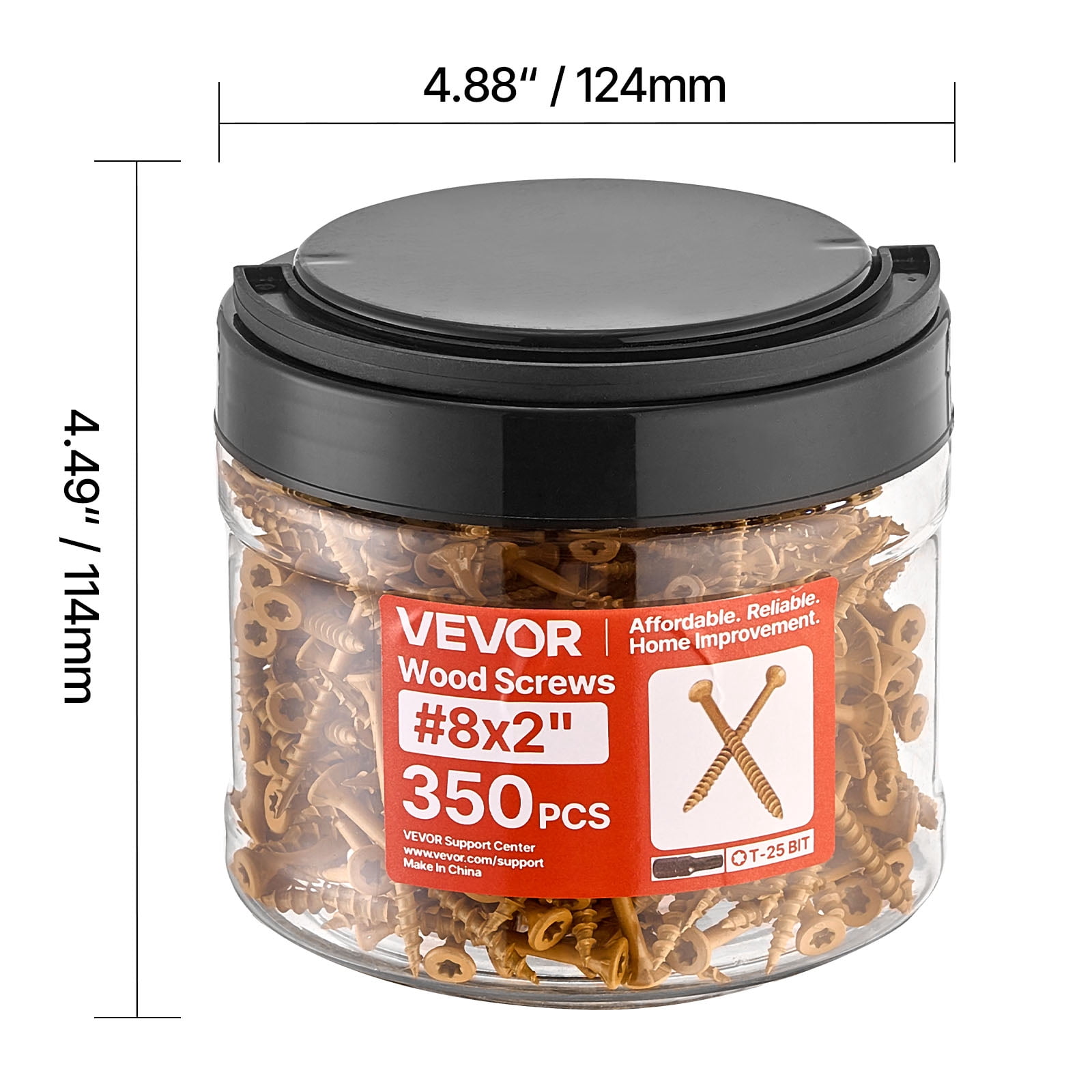 VEVOR Wood Screws 350 PCS, #8 x 2-Inch Anti-Rust Coated, Exterior Deck Screw Torx/T25 Star Drive, Metal Rust-Resistant Outdoor Decking Screws with 2 Screw Connectors, for Decking Fencing Framing