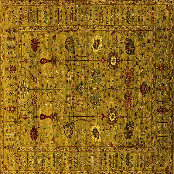 Ahgly Company Indoor Square Oriental Yellow Industrial Area Rugs, 6' Square
