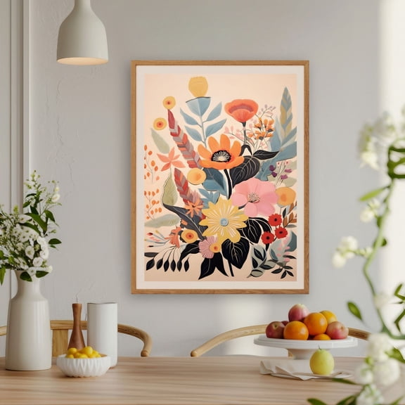 Midcentury Modern Boho Flowers Bouquet Wall Art, Printable MCM Art Print, Abstract Pastel Floral Botanical Print, MCM Living Room Decor, Size 8x12 UNFFRAMED F03.1.5l1786