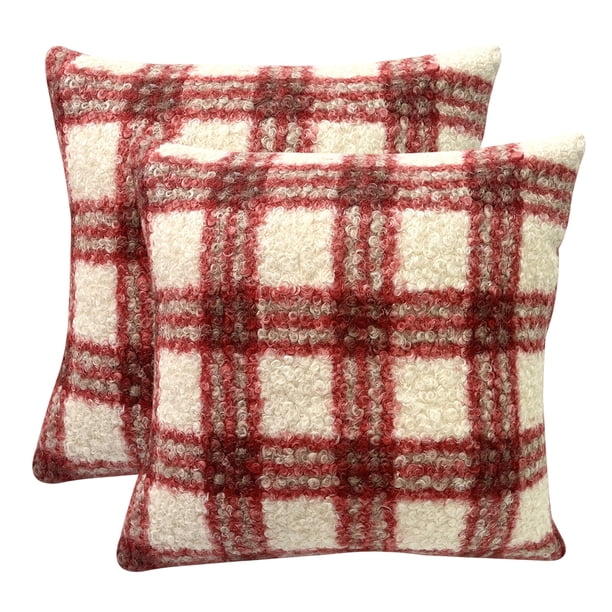 Juego de 2 fundas de almohada de cuadros escoceses de búfalo marrón otoñal de 18 x 18, fundas de almohada de cuadros escoceses de granja mullidas y rizadas de 18 x 18