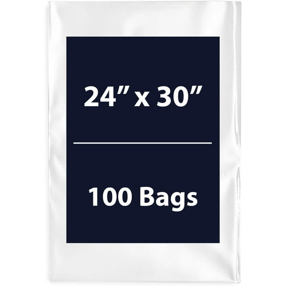 Multiple Sizes Clear Flat Poly Bags - 24"x30" & (100 Bags) 1.5Mil Flat Open Top Plastic Packaging Packing | Flexible and Durable Plastic Bags | Low-Density Polyethylene (LDPE)