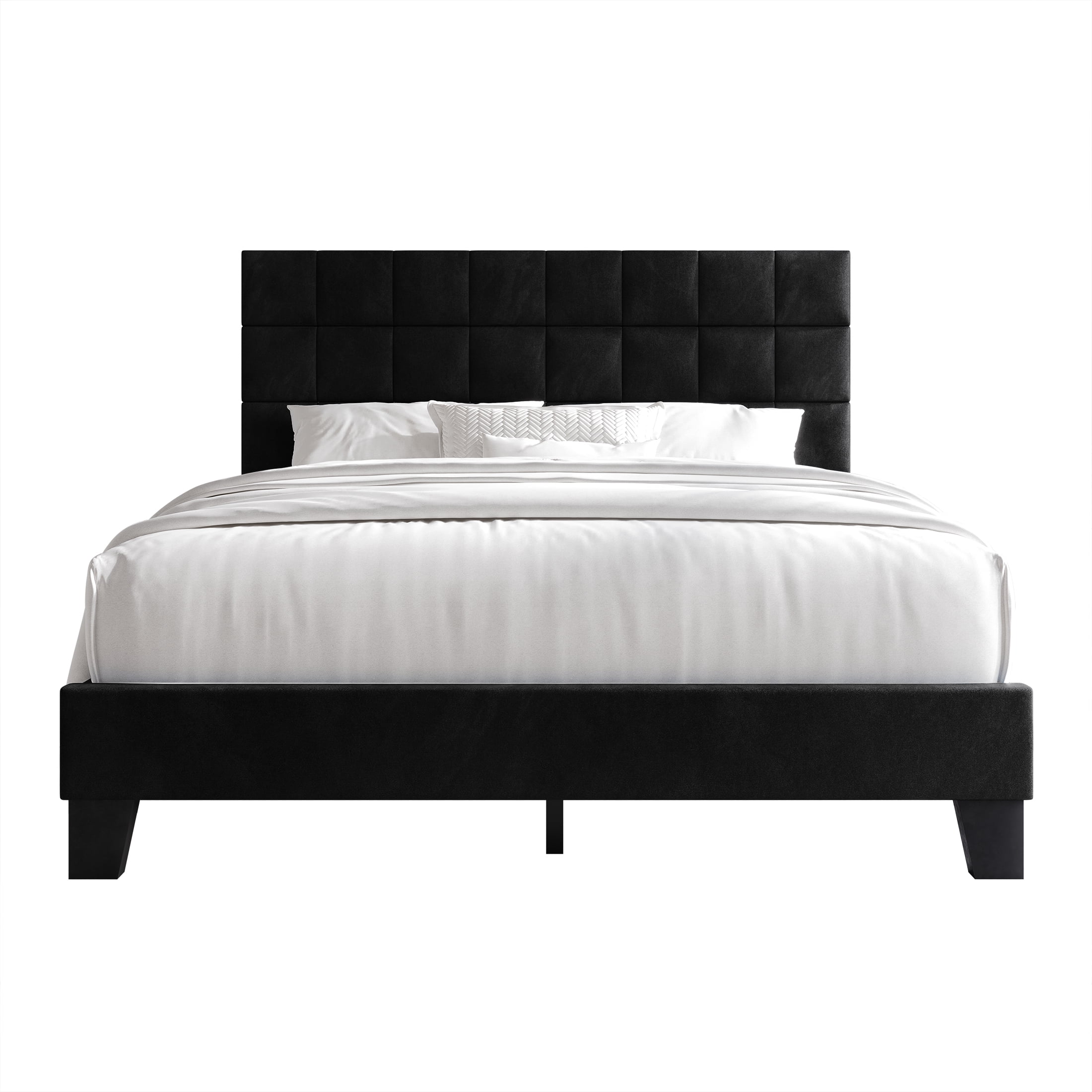 Castle Place Elegant Velvet Upholstered King Platform Bed, Black