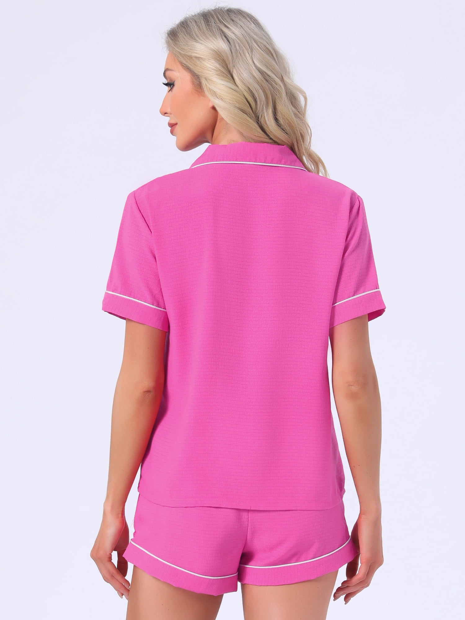 DARING DIVA Women's Pajama Set Heart Print Short Sleeve Button Down Shirt XL Hot Pink