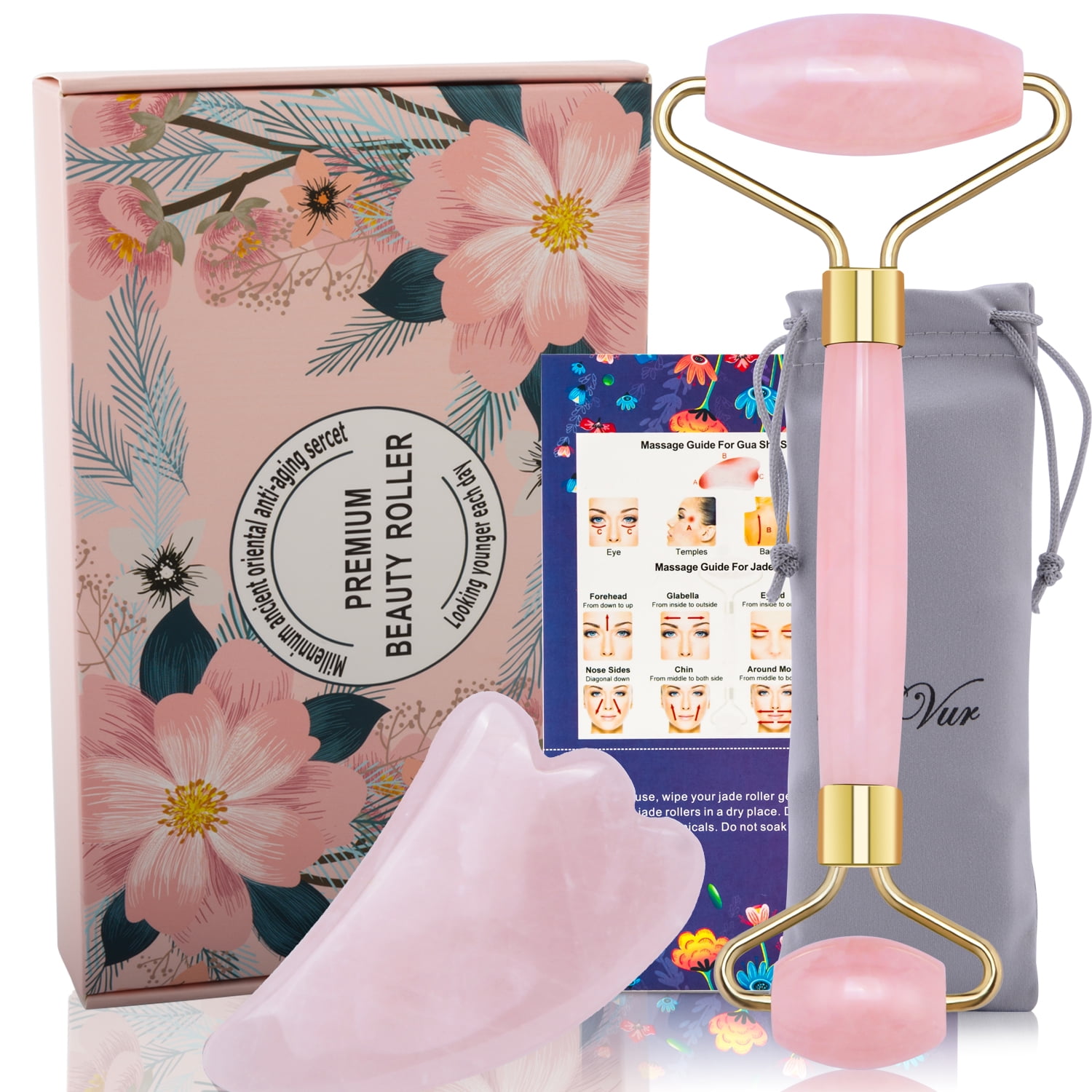 roller face jade gift rose quartz facial sha gua massager neck travel walmart pouch eyes special