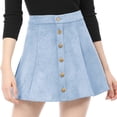 thumbnail image 2 of INSPIRE CHIC Falda Corta Acampanada De Cintura Alta Con Cierre De Botón De Gamuza Sintética Para Mujer Azul claro XS, 2 of 6