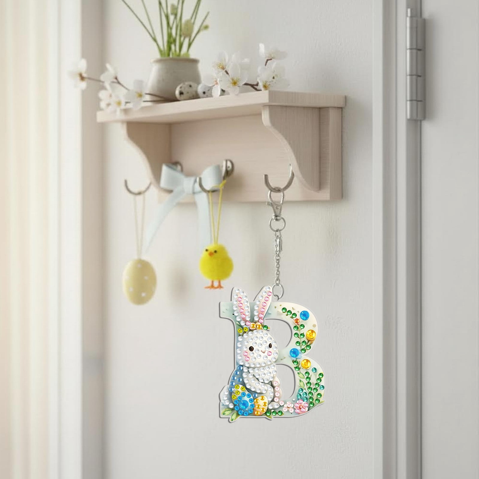 FLOPESN DIY Diamond Art Painting Easter Bunny Egg Letters Acrylic Keychain,Creative Design Double-Sided Diamond Craft For a gift to Friend Family-B